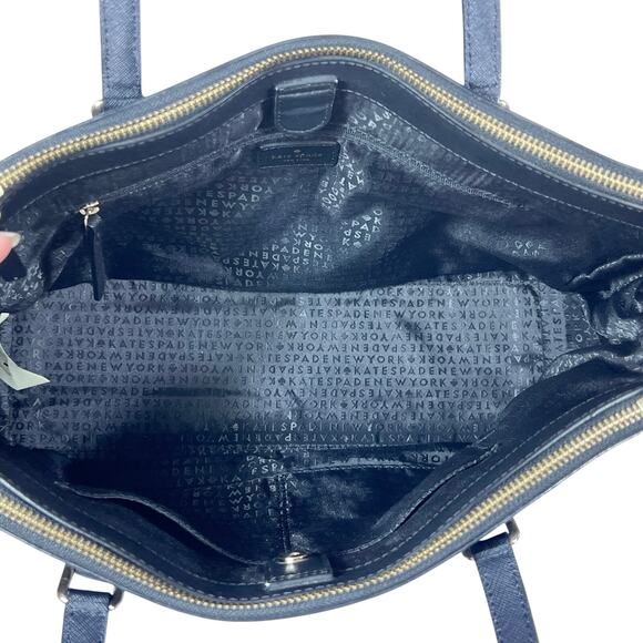 Kate Spade Large Top Handle Bag Black Leather Textured Lined Zip Button Closure - Picture 5 of 15